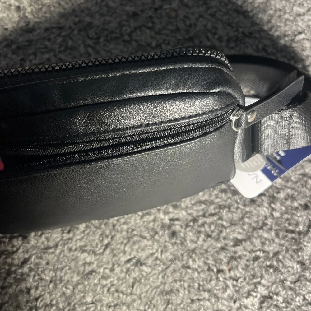 Nautica Deckmate Pouch Black Embossed Logo RFID Crossbody Belt Bag New With Tags